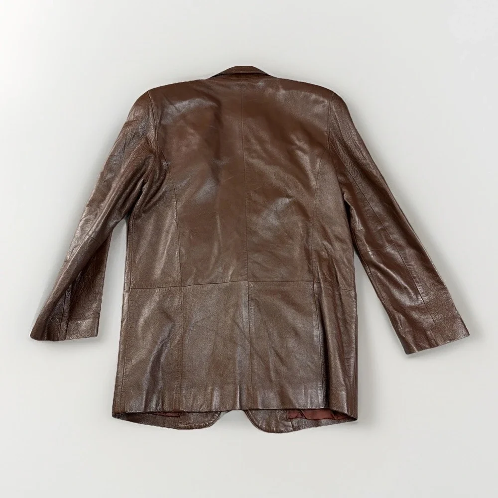 Vintage Lord & Taylor Women's 8 Brown Lamb Leather Blazer Jacket - Picture 2 of 13